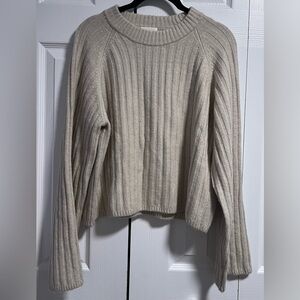 Women's H&M Cream Ribbed Crew Neck Sweater